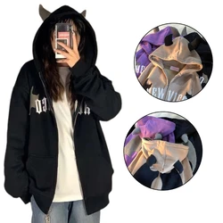 50JB Hoodies for Women Oversized Hooded Sweatshirts Devil Horns Long Sleeve Tops