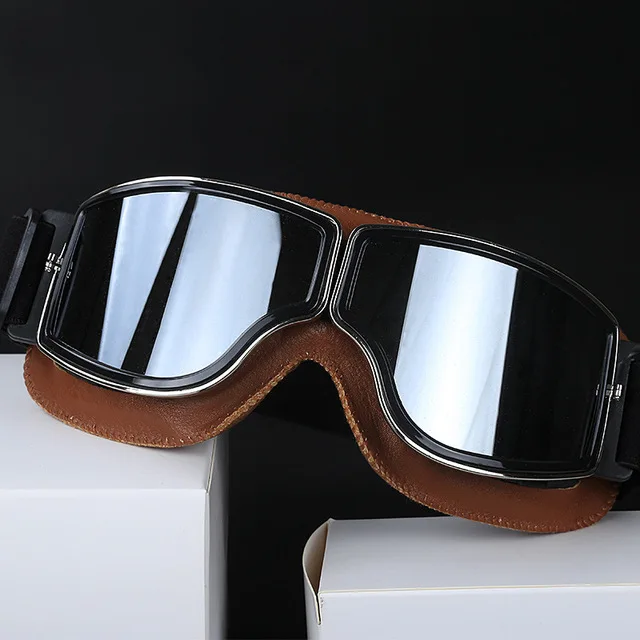 Fahrrad Motorrad Brille Winddicht Motorrad Helm Brille Sonnenbrille Retro Universal Leder Retro Motorrad Zubehör