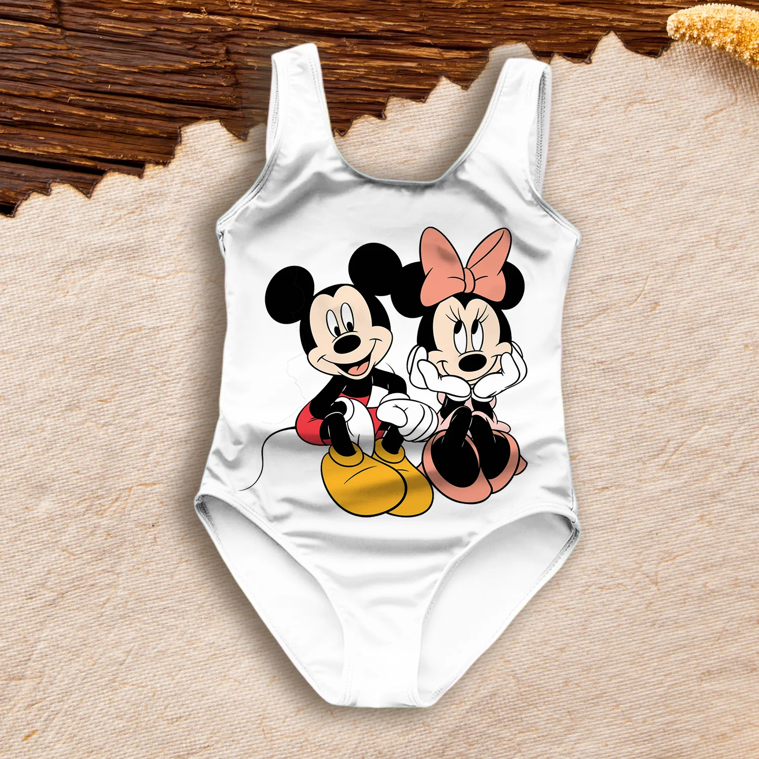 Disney Mickey Mouse And Minnie Cartoon Illustration 3D Printing Summer Swimsuit Cute Style Girls Beach Trip Clothes