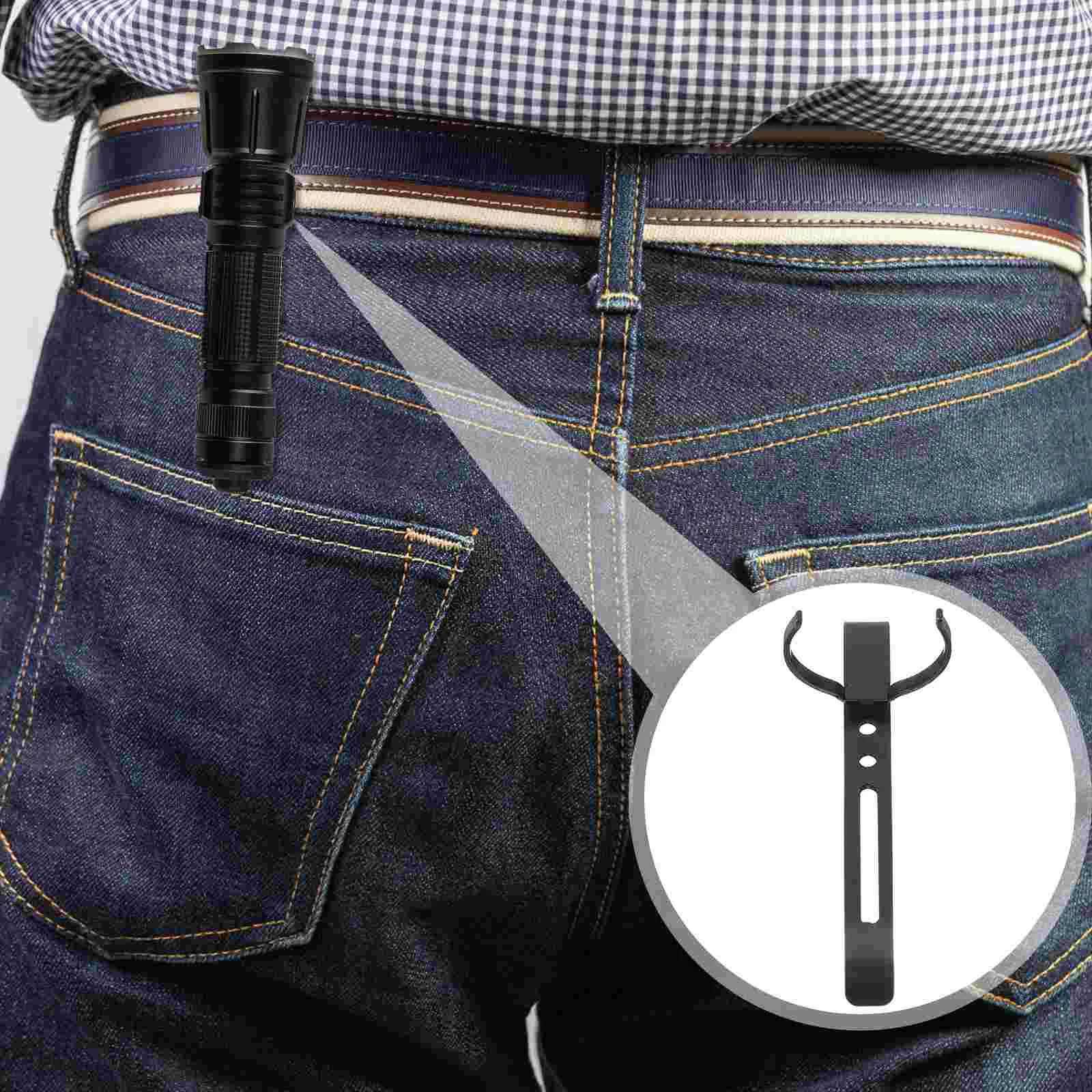 

Portable Flashlight Clip Waistband Belt Clip-on Removable Pen Lights Black Iron Small