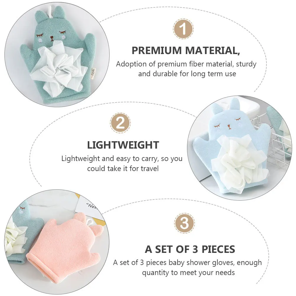 FOYTOKI حمام الطفل ميت 3 قطعة شكل حيوان منشفة ناعمة التقشير الغسيل للاستحمام طفل مريح فرك قفاز