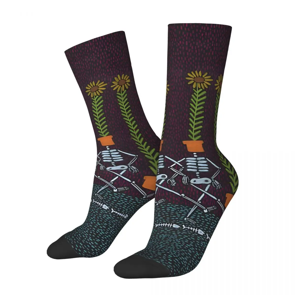 Sunflower Skeletons Kawaii Socks Hiking Cartoon Pattern Socks