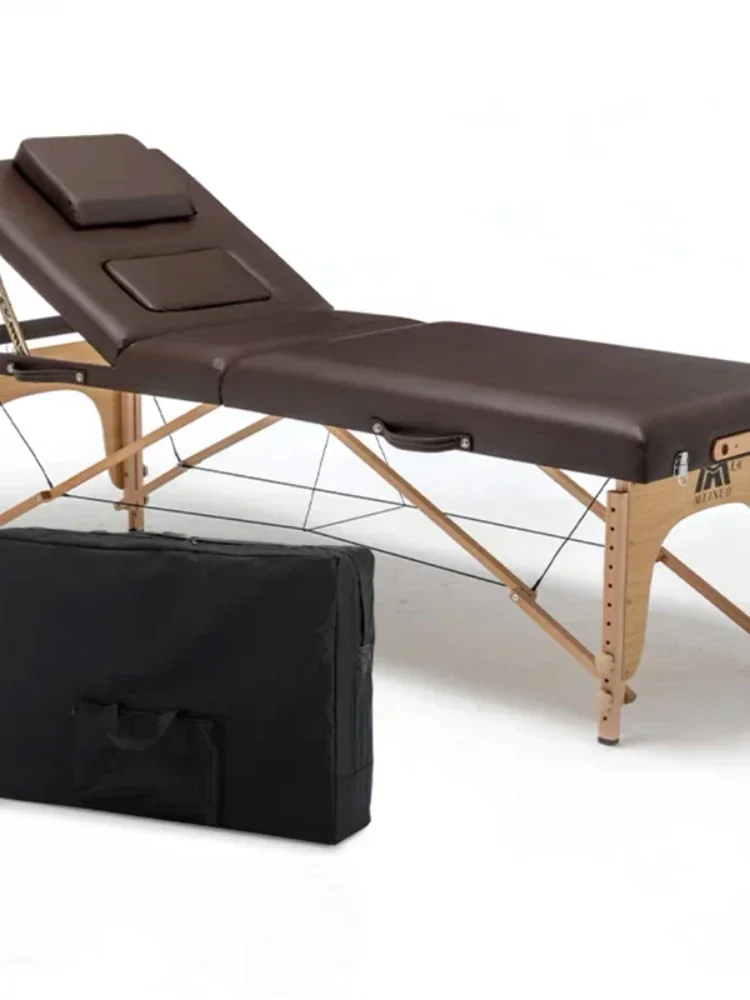 Home Furniture Wooden Leather Tri-Fold Portable Tattoo Beauty Massage Table Bed With Bag Breast Hole Facial Patio Pillow