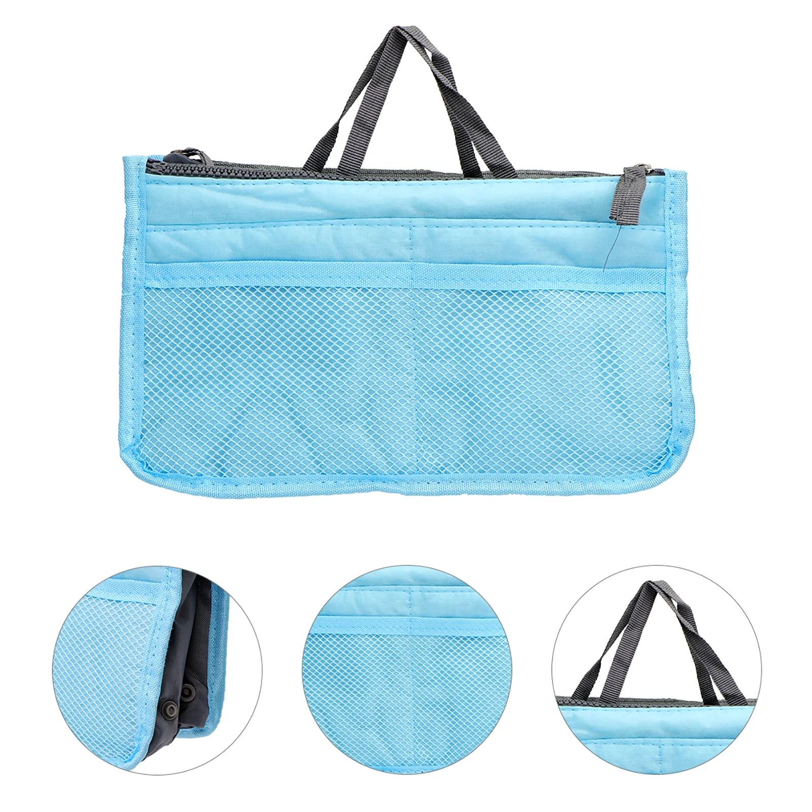 

Double Zipper Portable Compact Lightweight Blue Travel Tote Wash Bag Toiletries Storage Holder Sundries Bag