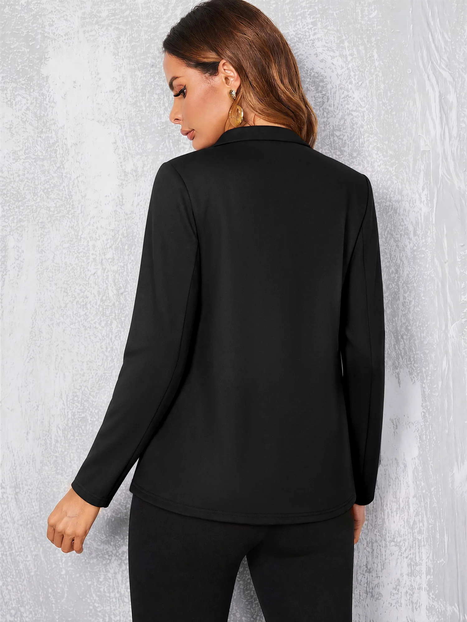 Ladies Plain Color Long Sleeve Blazer Open Style Stand Collar Business Casual Jacket Slim Fit Outerwear For Daily Commute