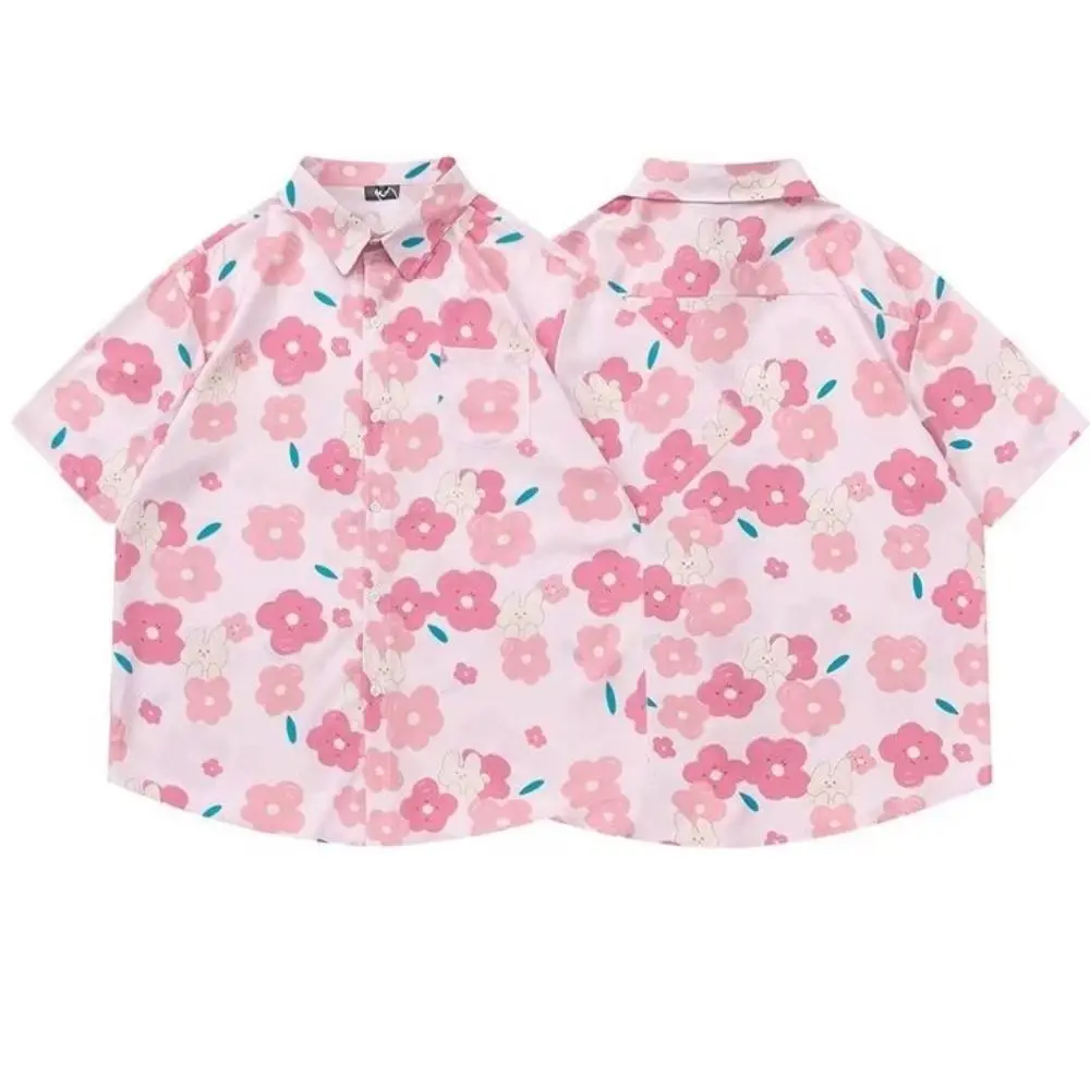 

Retro Flower Printed Hawaiian Shirt Single-breasted Short-sleeved Beach T-shirt Summer Holiday Animal Cartoon Shirt Masquerade