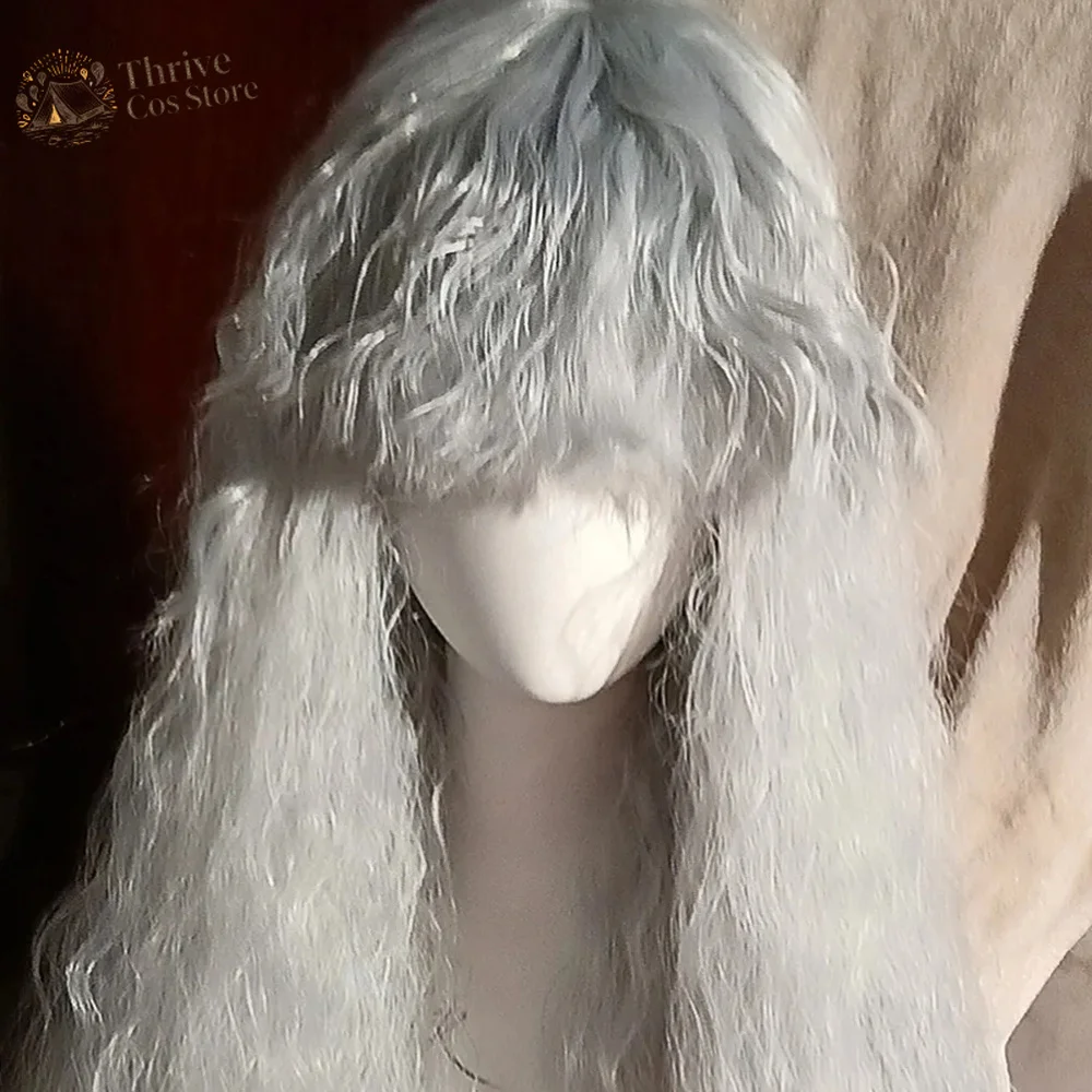 Imagen 7: Peluca de Cosplay de Anime Berserk Griffith, unisex, pelo rizado blanco plateado, peluca completa sintética resistente al calor, accesorio para carnaval de Halloween