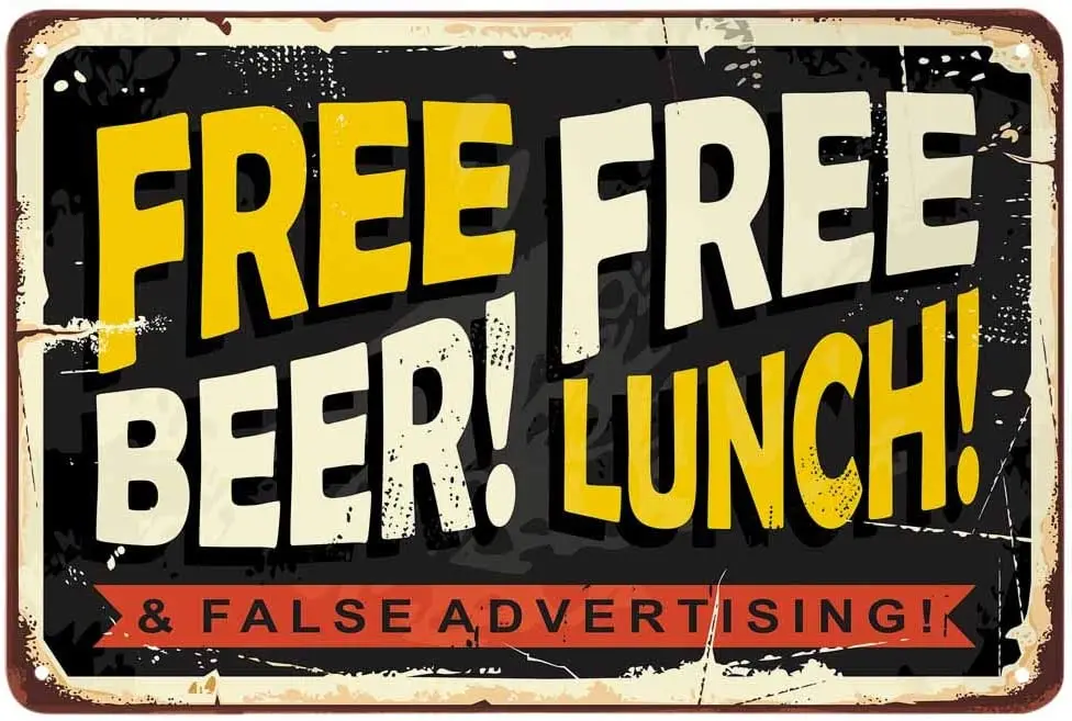 Free Bear Free Lunch Tin Sign Poster Restaurant Advertising Vintage Metal Tin Signs for Cafes Bars Pubs Shop Wall Decorative