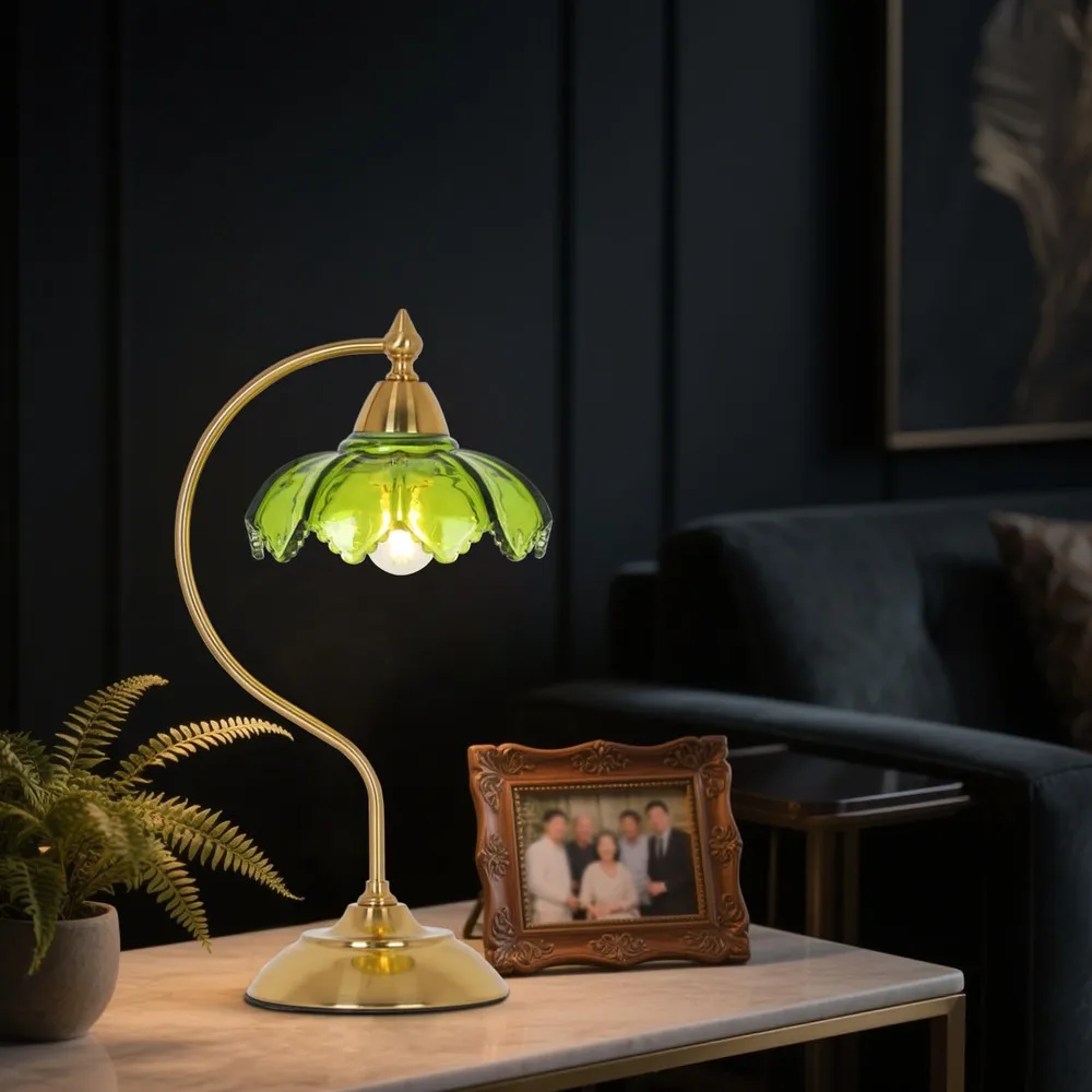 Set of 2 Glass Table Lamps, Dimmable Bedside Lamps for Bedroom, Modern Table Light for Living Room
