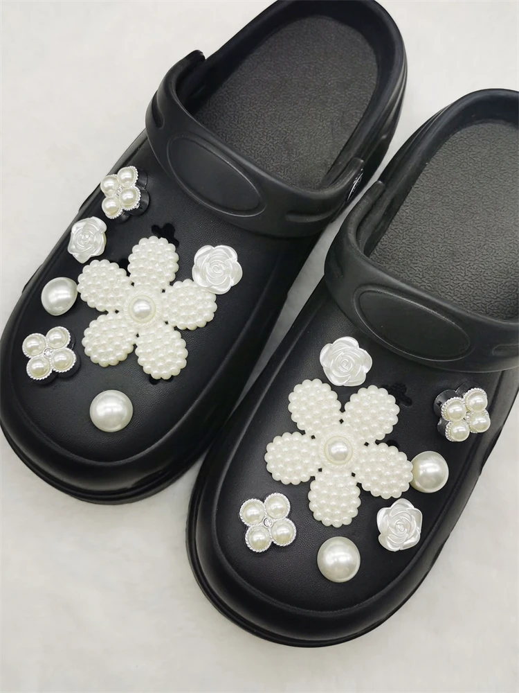 14PCS Resin Flower Shoe Charms Accessories Rhinestone Shoes Buckles DIY Decorations Artificial Faux Bead Rose Clogs Shoe Clips