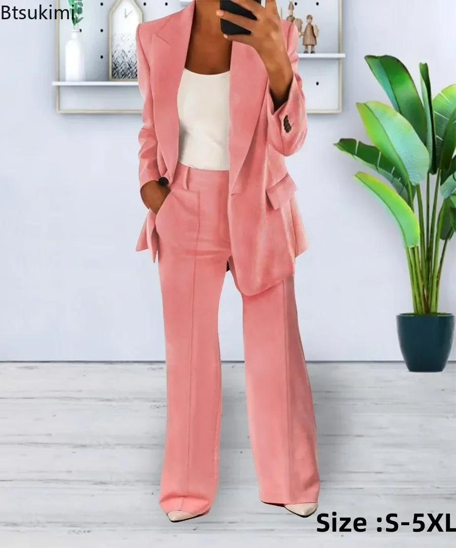 New 2024 Women\'s 2PCS Pants Sets Business Office Ladies Formal Blazer and Pants Sets Oversized Tracksuit Sets Female Outfits 5XL