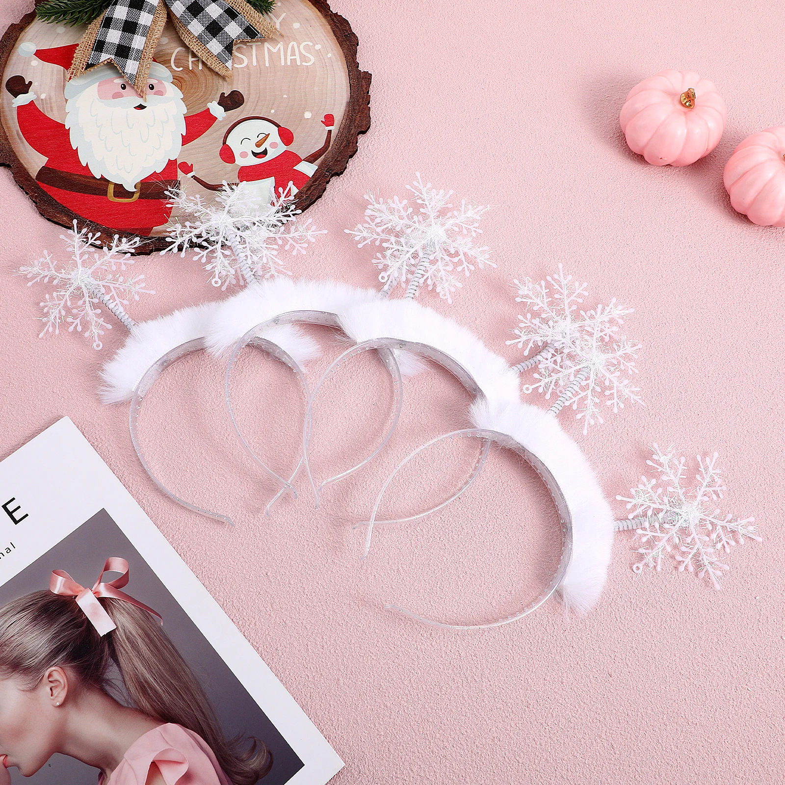 

4Pcs Christmas Snowflake Headband with Design Elegant Hair Band for Party Masquerade Holiday Cosplay Xmas Tree Headband