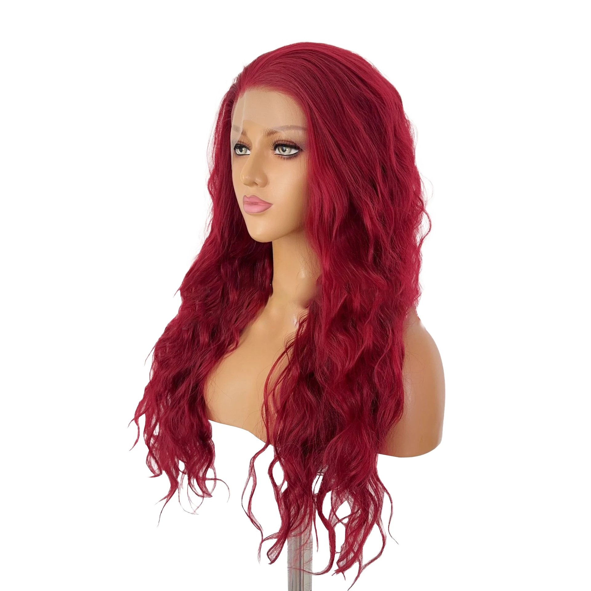 Le nouveau 26 pouces rouge petit bouclé 13x4 avant dentelle cheveux synthétiques est une perruque haut de gamme accrochée à la main adaptée aux fêtes quotidiennes des dames