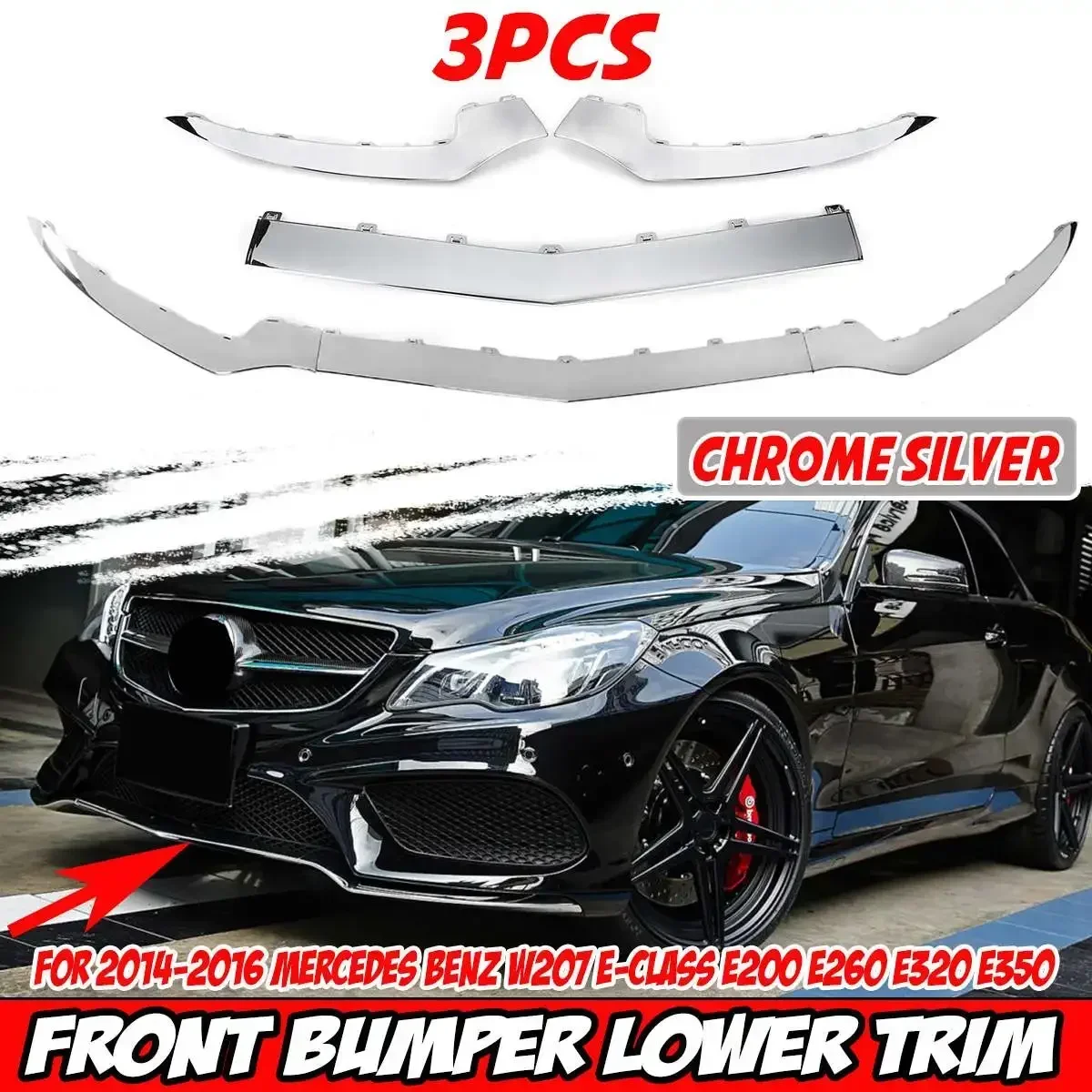 

3x Car Front Bumper Splitter Lip Diffuser Protector Cover For Mercedes For Benz W207 A207 C207 E-Class E320 E350 14-16 Body Kit