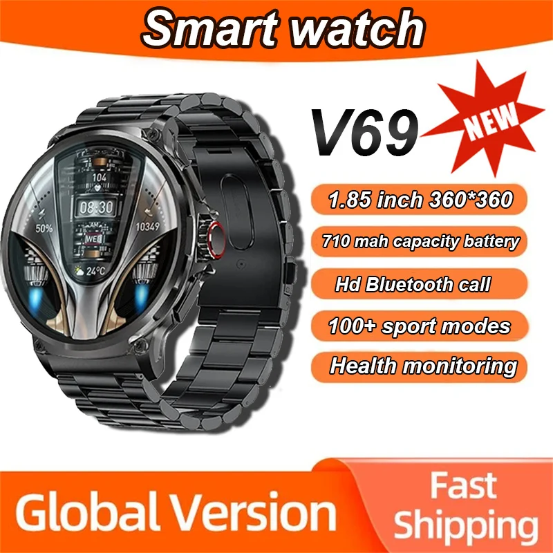 

2024New smart watch V69 male and female blood pressure and heart rate health monitor smart 1.85 inch large screen for Xiaomi IOS