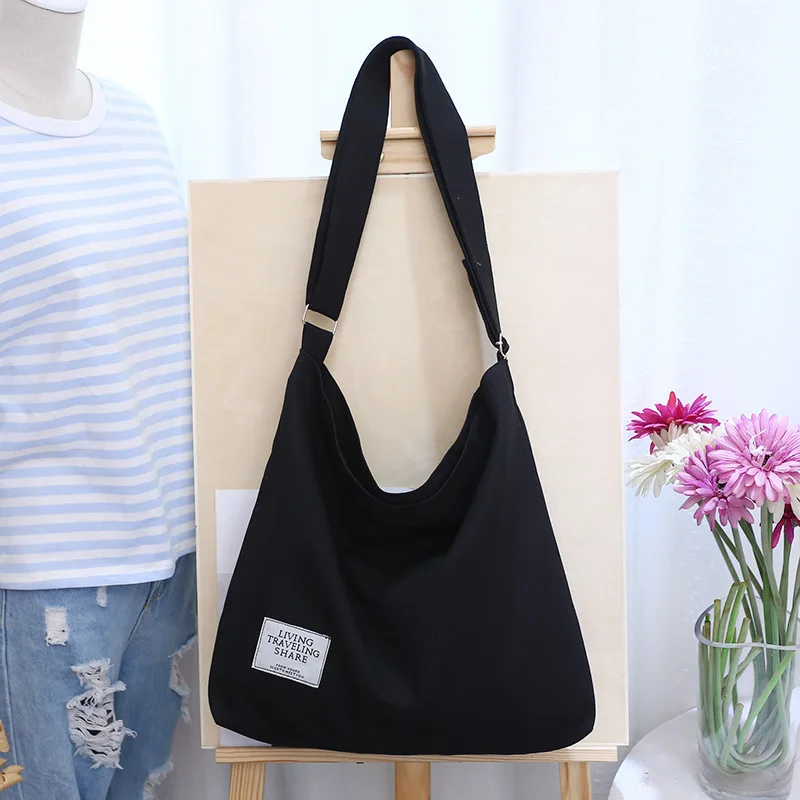 2023 Summer Trendy Women\'s Canvas Shopping Bag Solid Color Minimalist Style Large Capacity Reusable Handheld Shoulder Bag