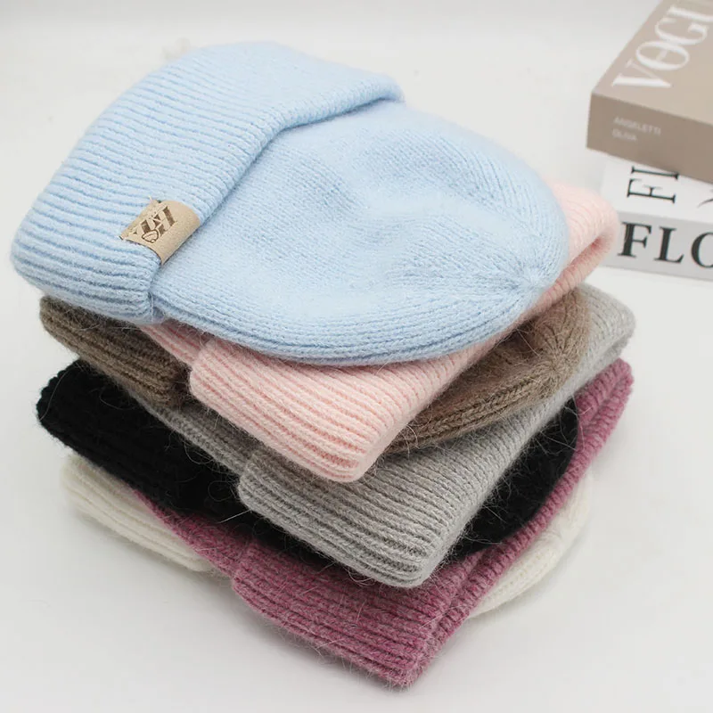 HATZZI Rabbit Fur Beanies Soft Warm for Women Angora Knitted Hat gorros de invierno mujer