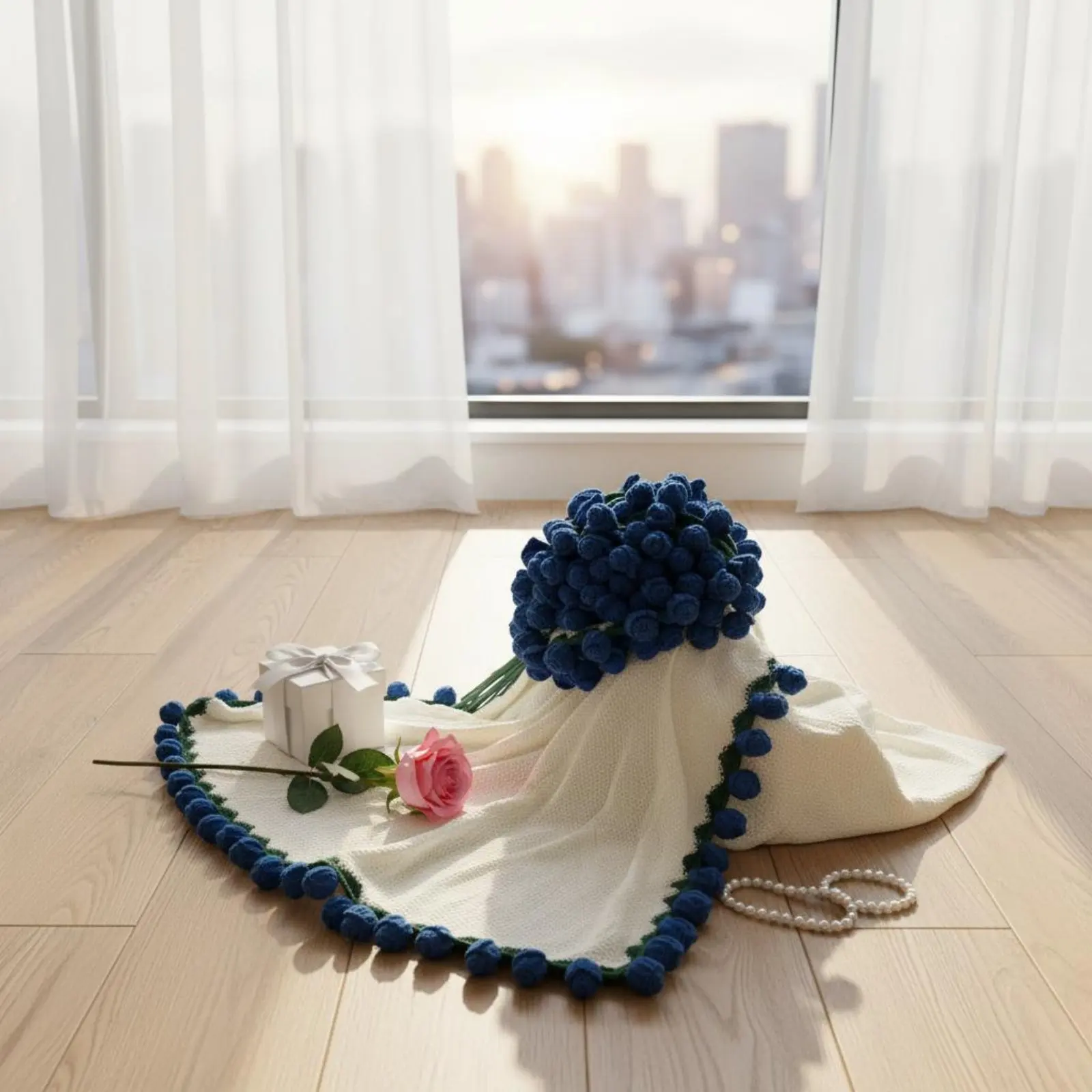 フラワーアレンジメントブランケット-長持ちする花が咲き誇る-変形可能なアレンジメントスロー-ニットフラワースロー-柔らかく心地良いニットフラワー