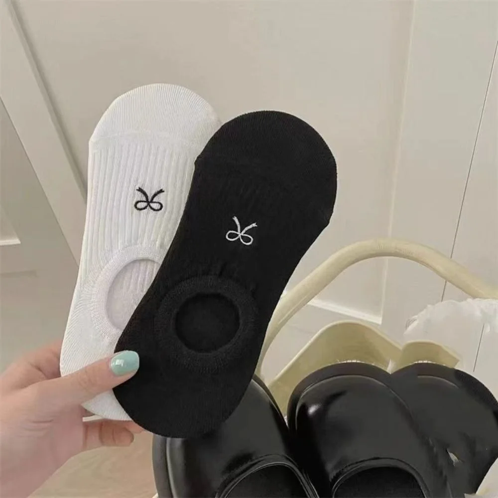 Sweet Bowknot Cotton Socks Women Breathable Short Invisible Socks Embroidery Anti Drop Heel Balletcore Boat Socks Girl