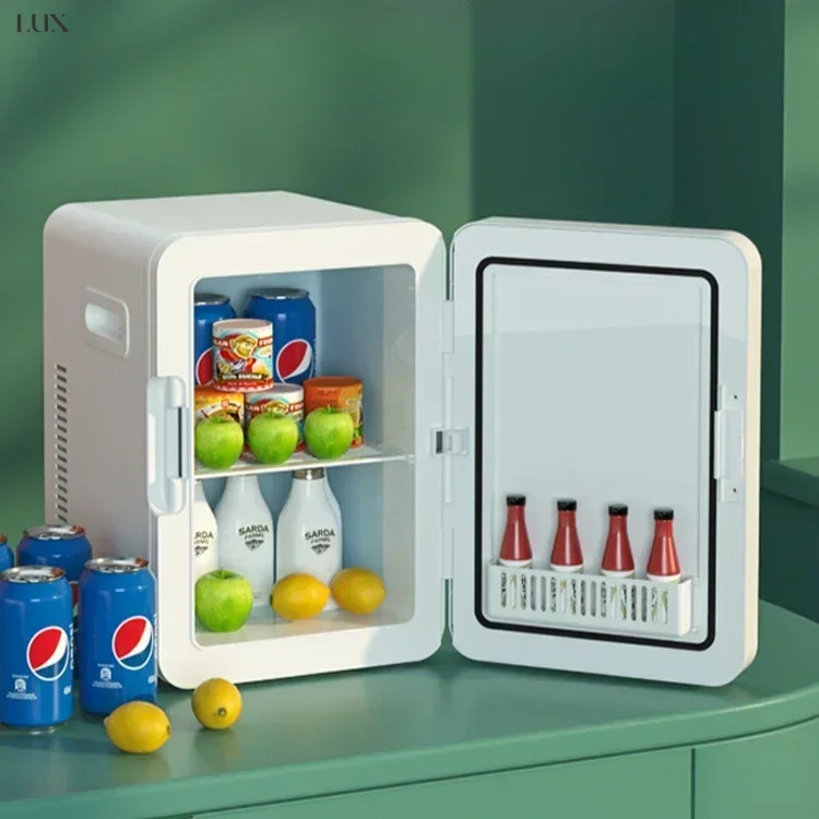 Dormitory rental small refrigerator. Mini size. Dual-purpose for home & car. Refrigerates cosmetics. Ideal for dormitory use.