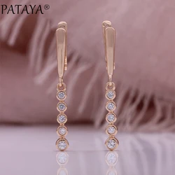 PATAYA Unique Design Natural Zircon Long Drop Earrings for Women Fashion 585 Rose Gold Color Daily Fine Jewelry Crystal Gift