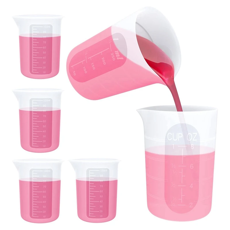 6Pcs Silicone Measuring Cups Set - 2Pc 250Ml Reusable Silicone Cups, 4Pcs Non-Stick Measuring Cups, Epoxy Mixing Cups