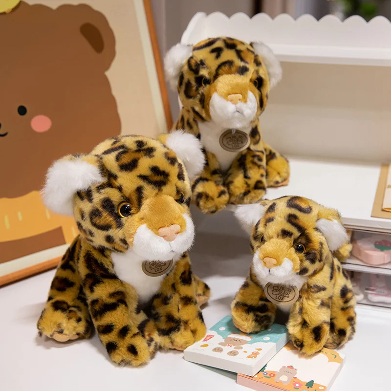 Jouets en peluche léopard de simulation pour enfants, animaux en peluche doux, modèle de guépard, décor de chambre Kawaii, cadeau de Noël, vraie vie, haute qualité