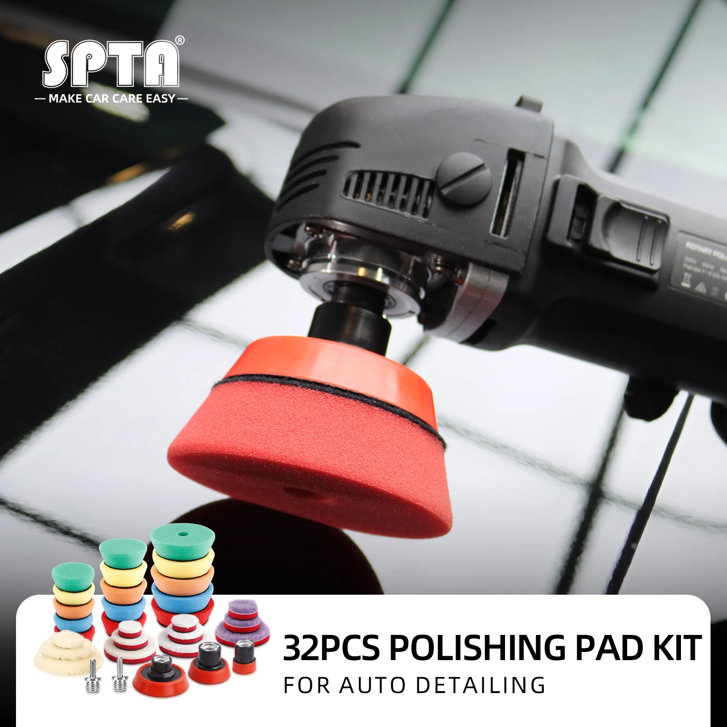 SPTA 1/2/3 inch T-shape Car Detail Polishing Buffing Sponge Wool Pads Back Plate For Car Polisher Electric Drill