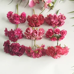 혼합 장미 붉은 꽃 체리 수술 열매 묶음 DIY 크리스마스 웨딩 케이크 선물 상자 화환 장식, 6/10/12/20/200 개