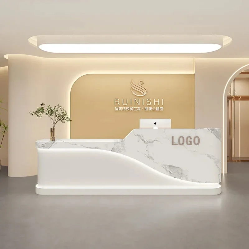 Магазин Подиум Стойка регистрации Кассовый салон Белый Парикмахерская Простая стойка регистрации Супермаркет Comptoir Caisse Мебель для бара