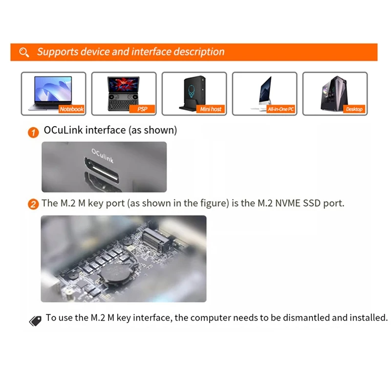 Oculink External Graphics Docking Station Ocup4v2 Signal Enhancement Chip PCI-E4.0 Docking Station Durable