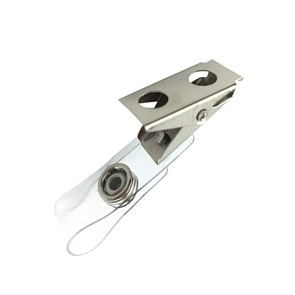 100Pcs Metal Id Badge Clips Clear PVC Strap Strong Name Tag Holders for Conventions Seminars Security Trade Shows