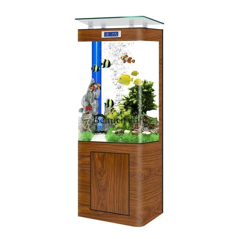 54Fish tank ultra-white glass water-free ecological cycle floor-to-ceiling vertical aquarium