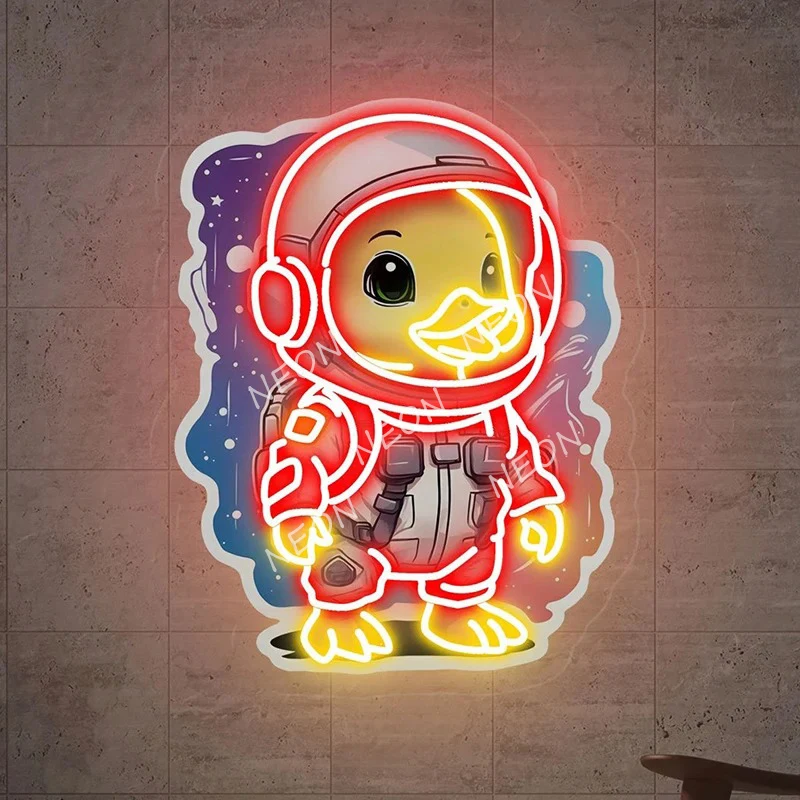 

Duck Neon Sign UV Print Acrylic Signs Neon Artwork Astronaut Duck Personalized Gift for Kids Room Bedroom Decor Neon Wall Art