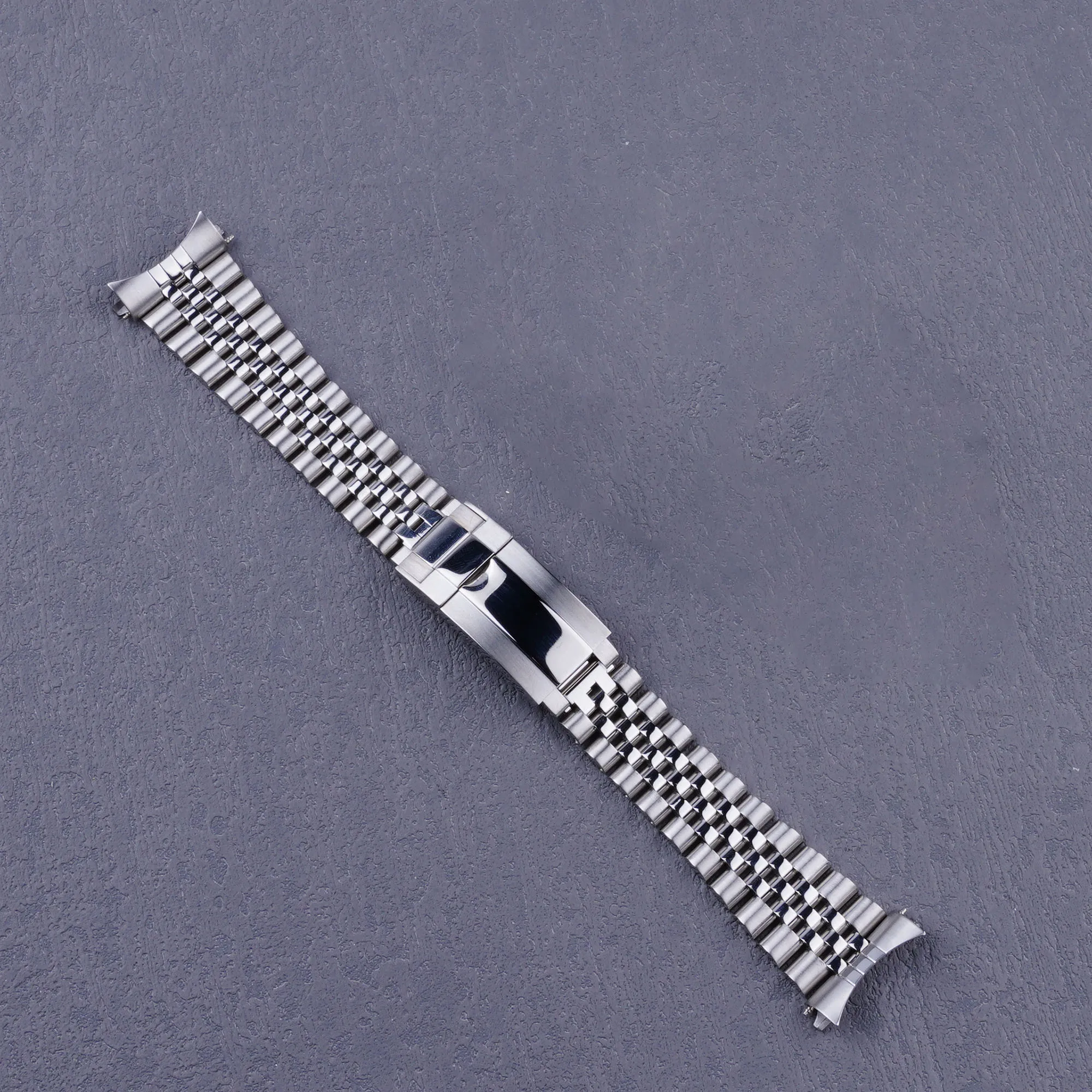 Carlywet 22mmSilver Jubilee Solid Screw link Hollow CurvedEnd WatchBand Bracelets With Oyster Deployment Clasp For Orient Kamasu