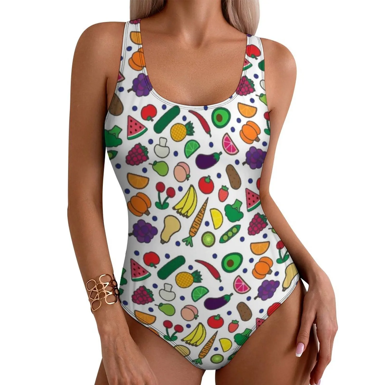 Fruit And Veggie Swimsuit Avocado Print One-Piece Swimwear Push Up Fantasy Monokini Sexy Vacation Bath Printed Swimsuits