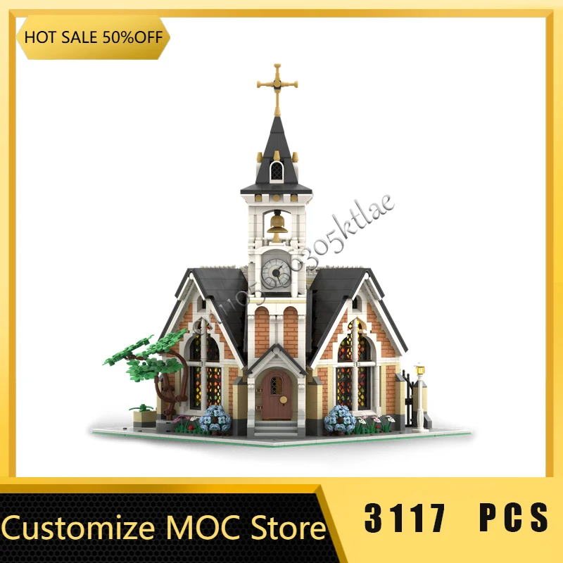 3117 PCS MOC 창의적인 도시 거리 풍경 모듈식 기념 교회 모델 건축 블록 어린이 브릭 장난감 생일 선물