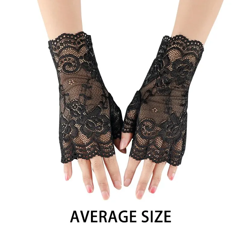 Ladies Short Lace Half Finger Lace Sunscreen Gloves Open Finger Ceremony Wedding Decoration