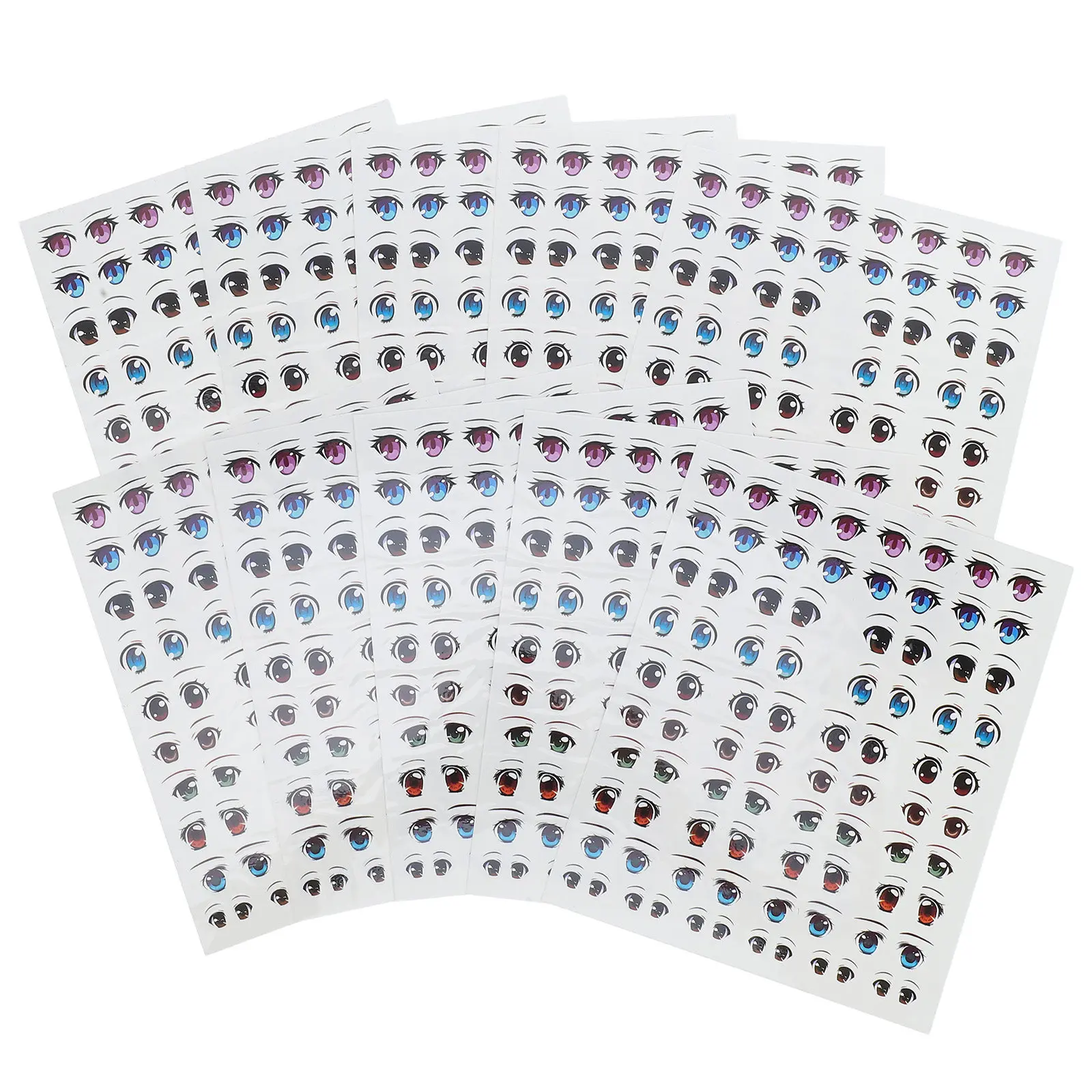 

10 Sheets Cartoon Eye Stickers for Clay Water Transfer Decals DIY Craft Supplies Creative Lifelike Eyes for Soft Pottery