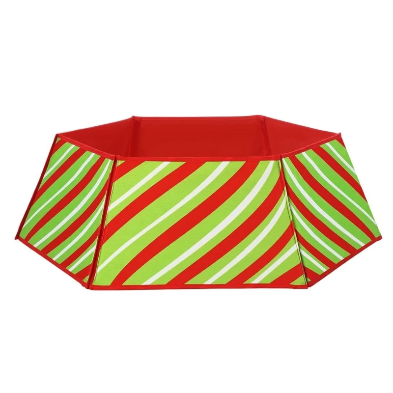 Polyester-Weihnachtsbaumrock-Basisabdeckung mit diagonalem Feiertagsmuster, sechsteilige Form für Heimbüro und Ladenauslage 3XUF – Detail 1