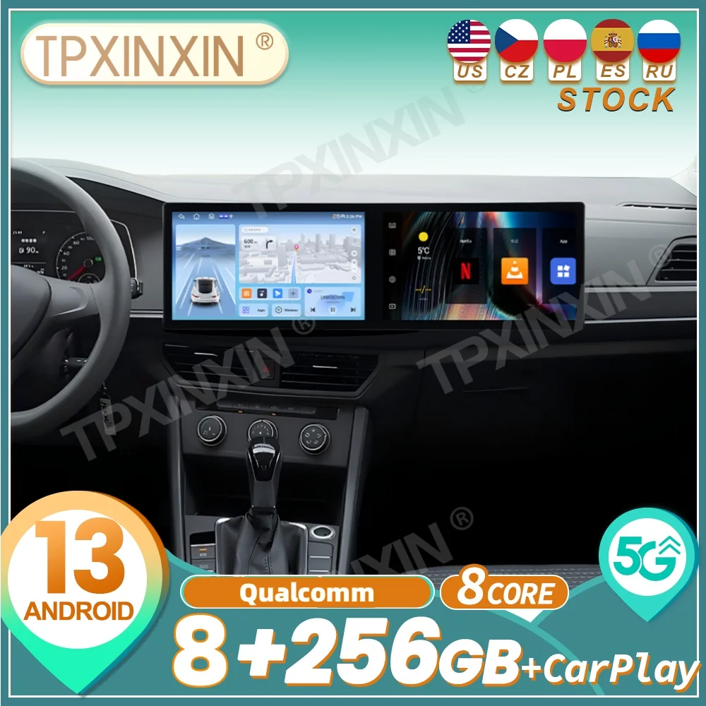 

For Volkswagen Sagitar 2019~2022 Qualcomm Android Carplay Dual Screen Car Radio Automotive Multimedia Player GPS Navi Head Unit