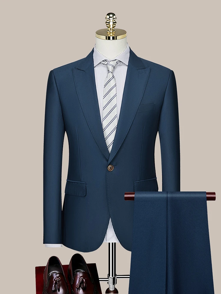 Mens Suits Set Blazer Vest Pant Formal Clothing Deep Blue Casual Korea Style Wedding Groom Wear Slim Business Man Suit Plus Size