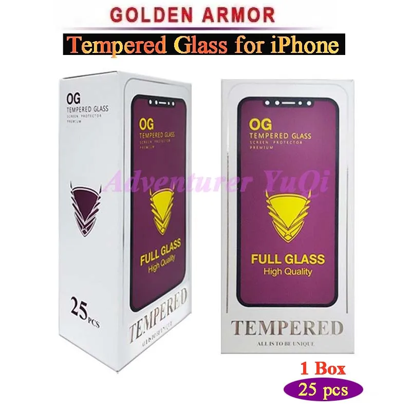 Wholesale Tempered Glass for iPhone 16 15 14 13 12 11 Pro XS Max X XR Full Glue Cover Golden Armor Screen Protector 7 8 6s Plus