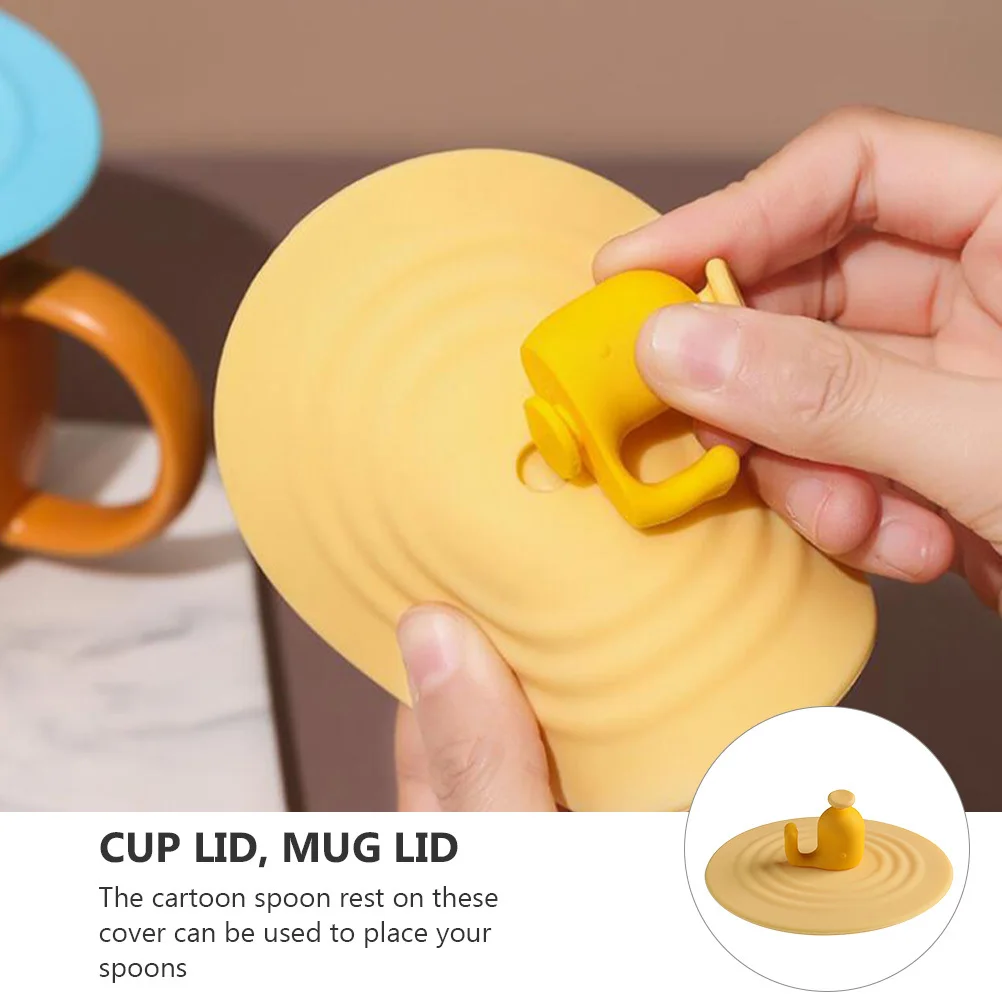 

1Set Silicone Cup Covers Mug Lids Cartoon Spoon Rest Heat Resistant Leakproof Cup Lid Universal for Coffee Tea