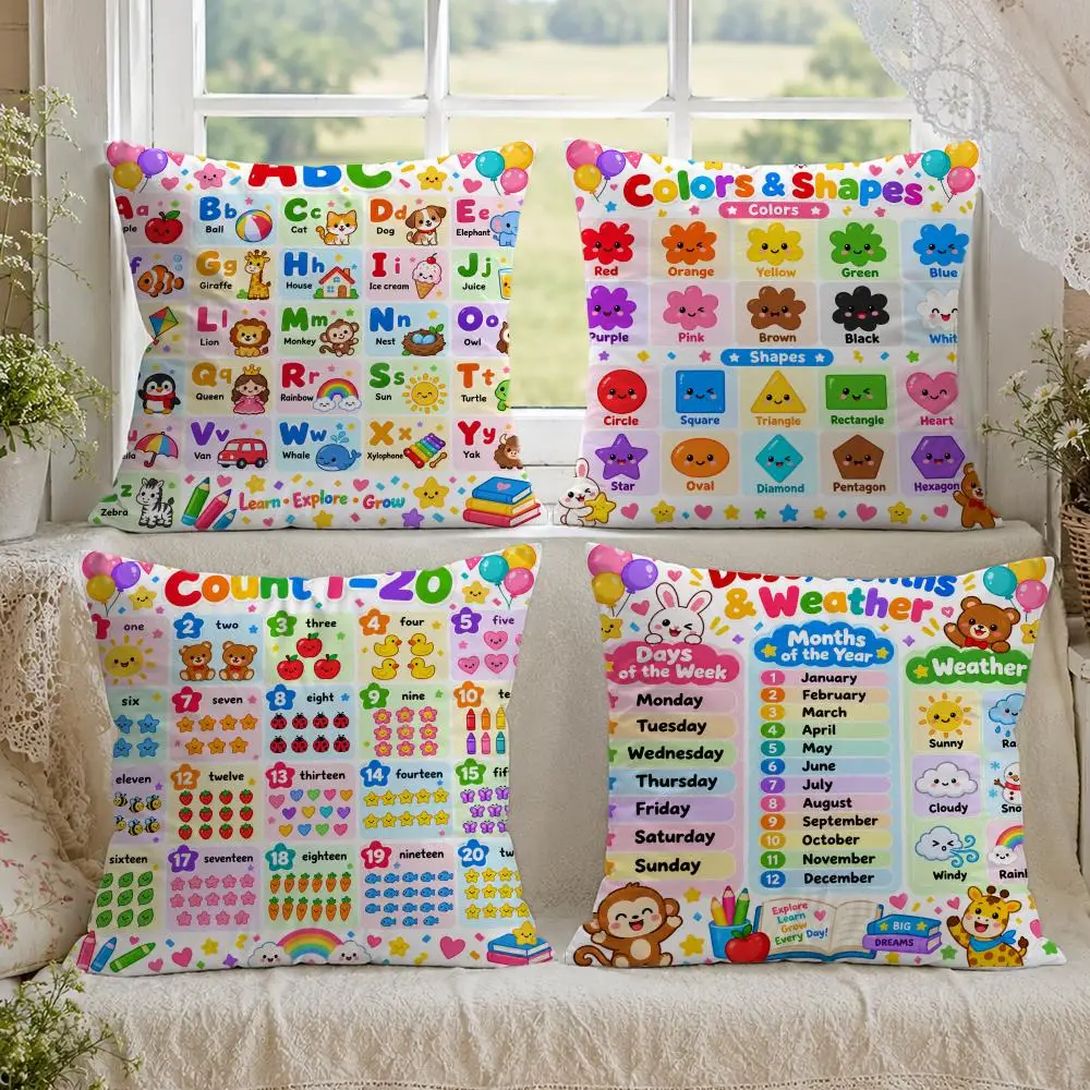 Kids Cartoon Teaching Color Recognition Cushion Cover 1/4PCS Linen Sofa Couch Bedroom Living Room Home Office Decor Pillow Case