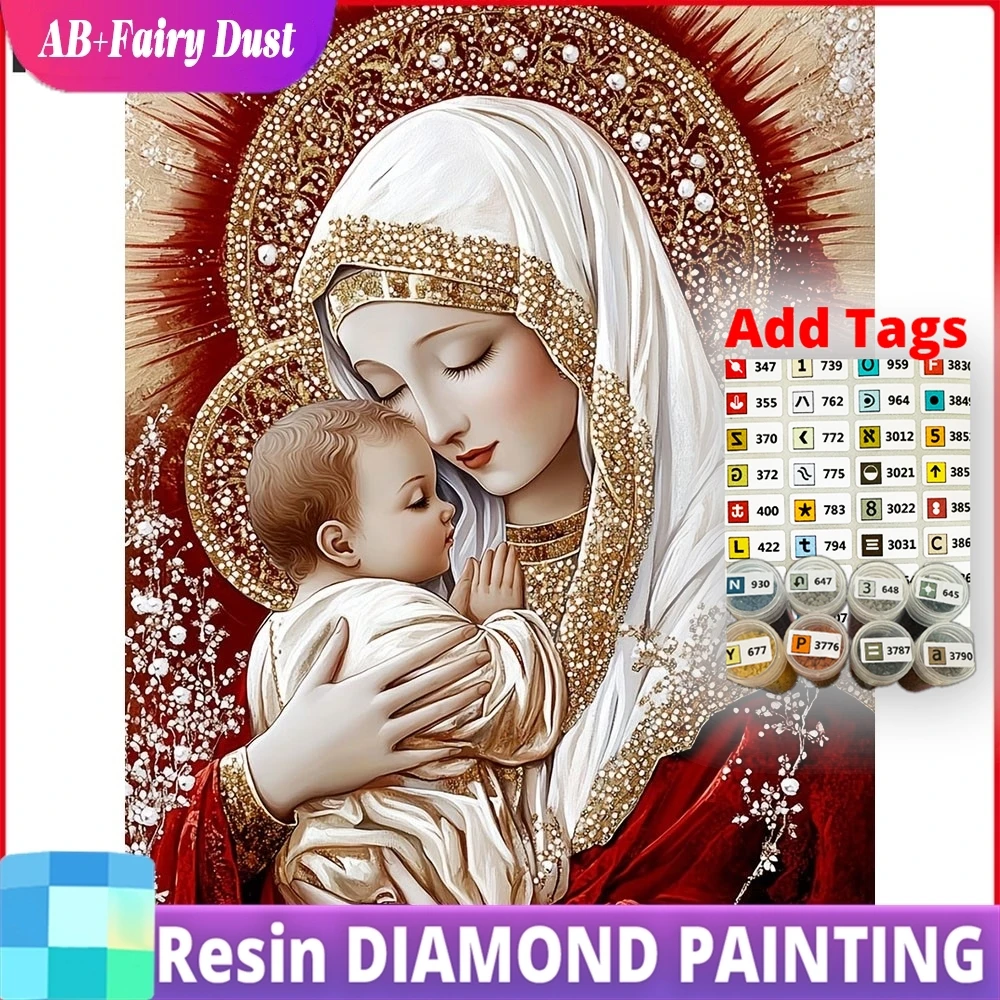 

Новинка 2026: Алмазная мозаика Resin AB Fairy Dust. Полный набор для создания картин: Святая Мать, Дети, Религиозные и животные мотивы.
