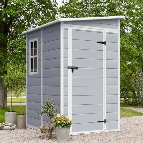 Outdoor Storage Shed, 5 x 4 FT Resin Shed with Floor