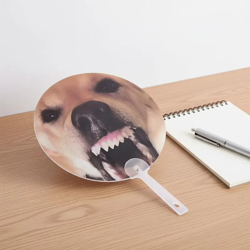 [1/2/3/4PCS Creative Rhubarb Dog Called Two-Change Expression Raster Fan Summer Portable Wacky Big Dog Called Handheld Cool Fan