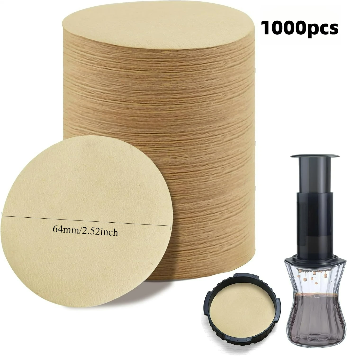 1000 Count Unbleached Paper Round Coffee Filters, 2.5inch/64mm Coffee Filters, for AeroPress Coffee Makers,