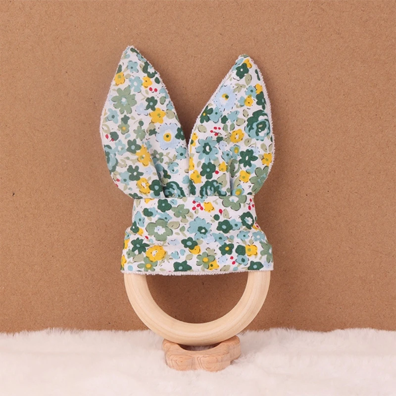 1pc Plush Rabbit Ears Baby Teether BPA Free Wooden Ring Newborn Rodent Molar Teeting Toy Baby Handhold Play Gym Sensory Rattle